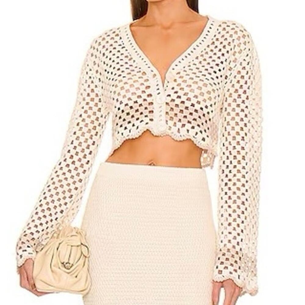 LPA Lanita Crochet Micro Cardigan In Cream Small NWT